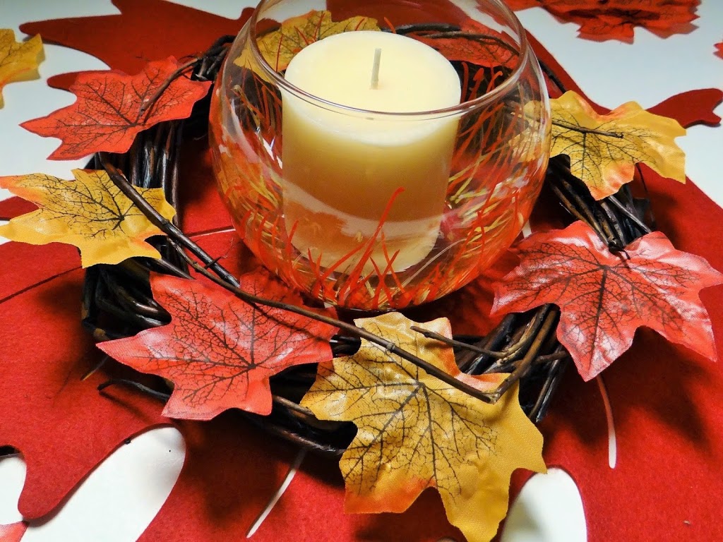 Dollar Tree Crafts: Thanksgiving Autumn Leaf Candle Centerpiece #DIY