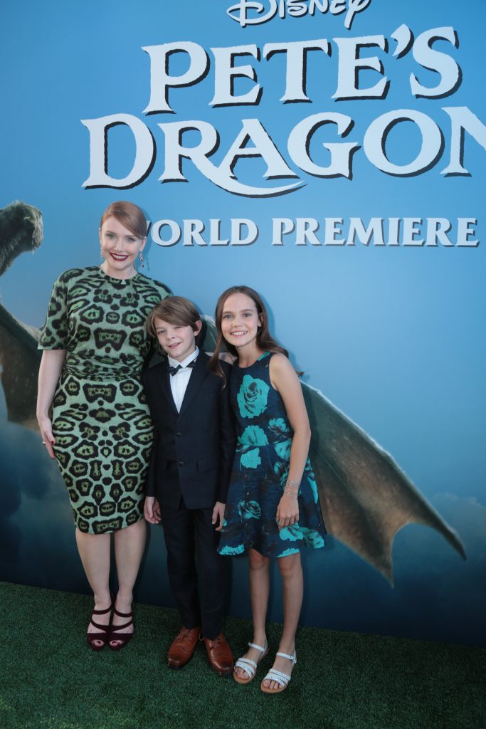 Bryce Dallas, Oakes Fegley, and Oona Laurence arrive at the world premiere of DisneyÕs PeteÕs Dragon at the El Capitan Theater in Hollywood on August 8, 2016. The new film, which stars Bryce Dallas Howard, Robert Redford, Oakes Fegley, Oona Laurence, Wes Bentley and Karl Urban and is written and directed by David Lowery, has been drawing rave reviews from both audiences and critics. PeteÕs Dragon opens nationwide August 12, 2016..(Photo: Alex J. Berliner/ABImages)